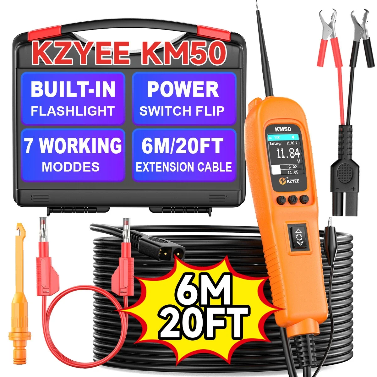 

KZYEE KM50 Powerscan Circuit Tester Electrical Power 12V/24V Probe Diagnostic Power Circuit Probe Electrical System For Truck