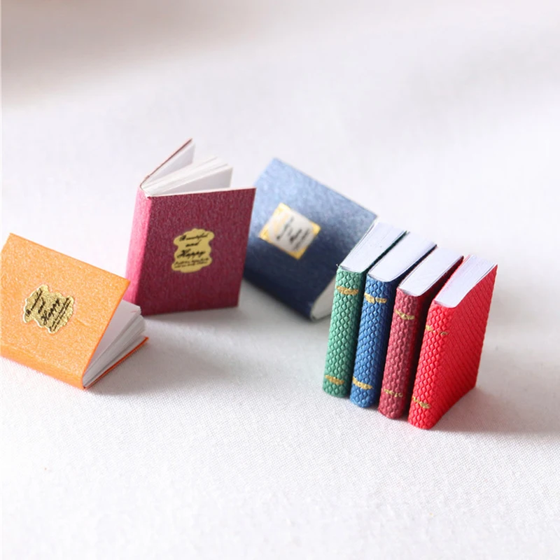 Mini pequenos livros modelo para crianças, Dollhouse Miniature, Acessórios para móveis, fingir brinquedo, bonecas decoração, presente, 1:6, 1:12, 4pcs