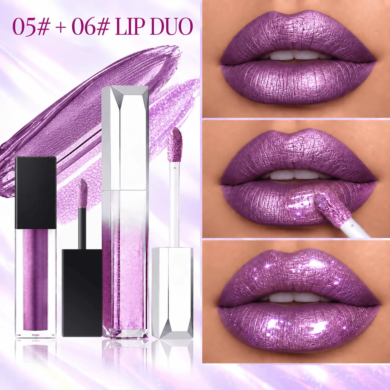 2Pcs Shimmer Lip Gloss Set Long Lasting Sparkling Liquid Lip Makeup