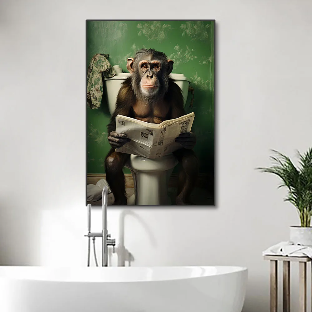 Funny Animals Toilet Canvas Painting Prints Gorilla Elephant Cat Dog Wall Art Poster Picture for Bathroom Room Home Decoration