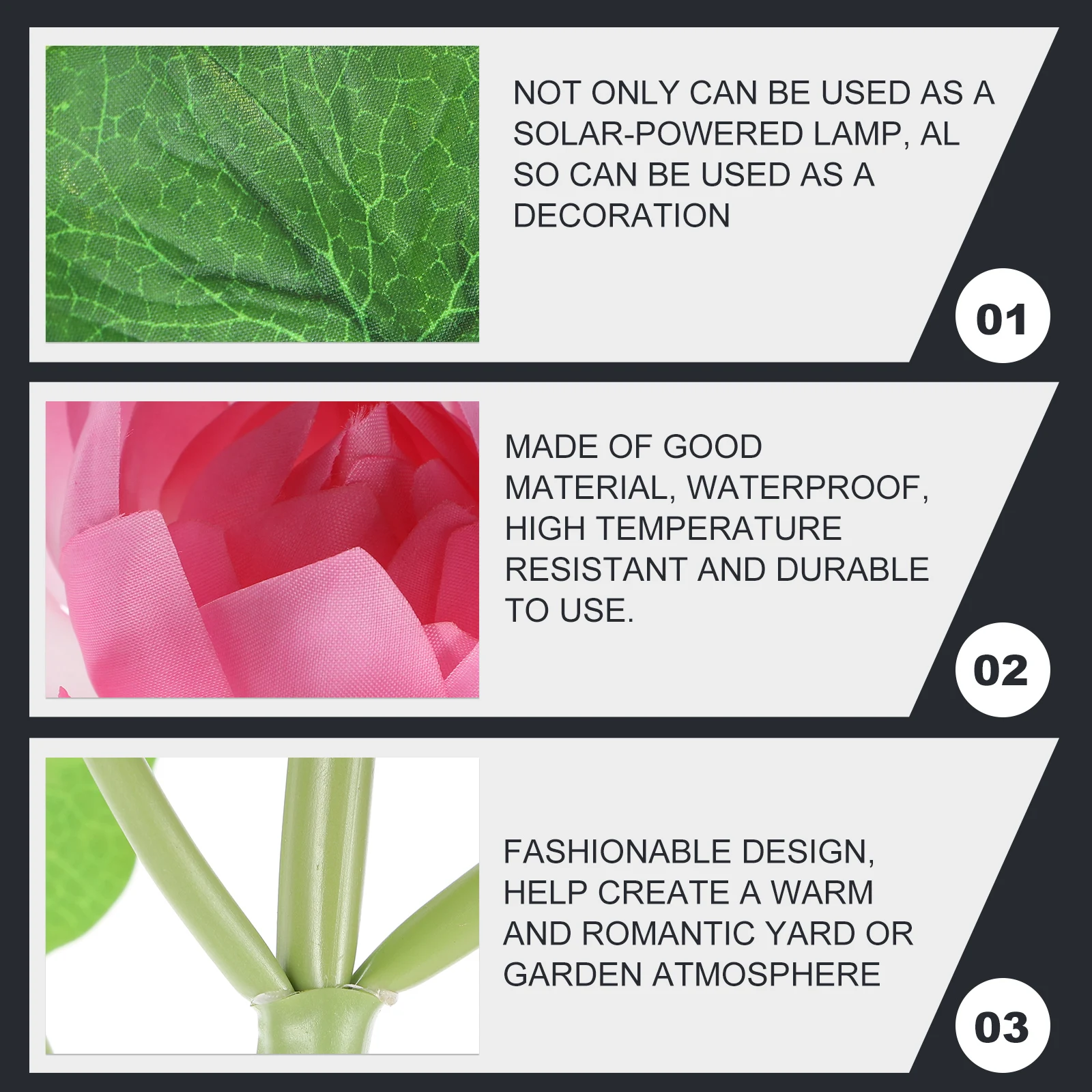 

Solar Lotus Lamp Outdoor IP65 Waterproof Pink Garden Path L Lighting High Efficient Charging Solar Powered Decor