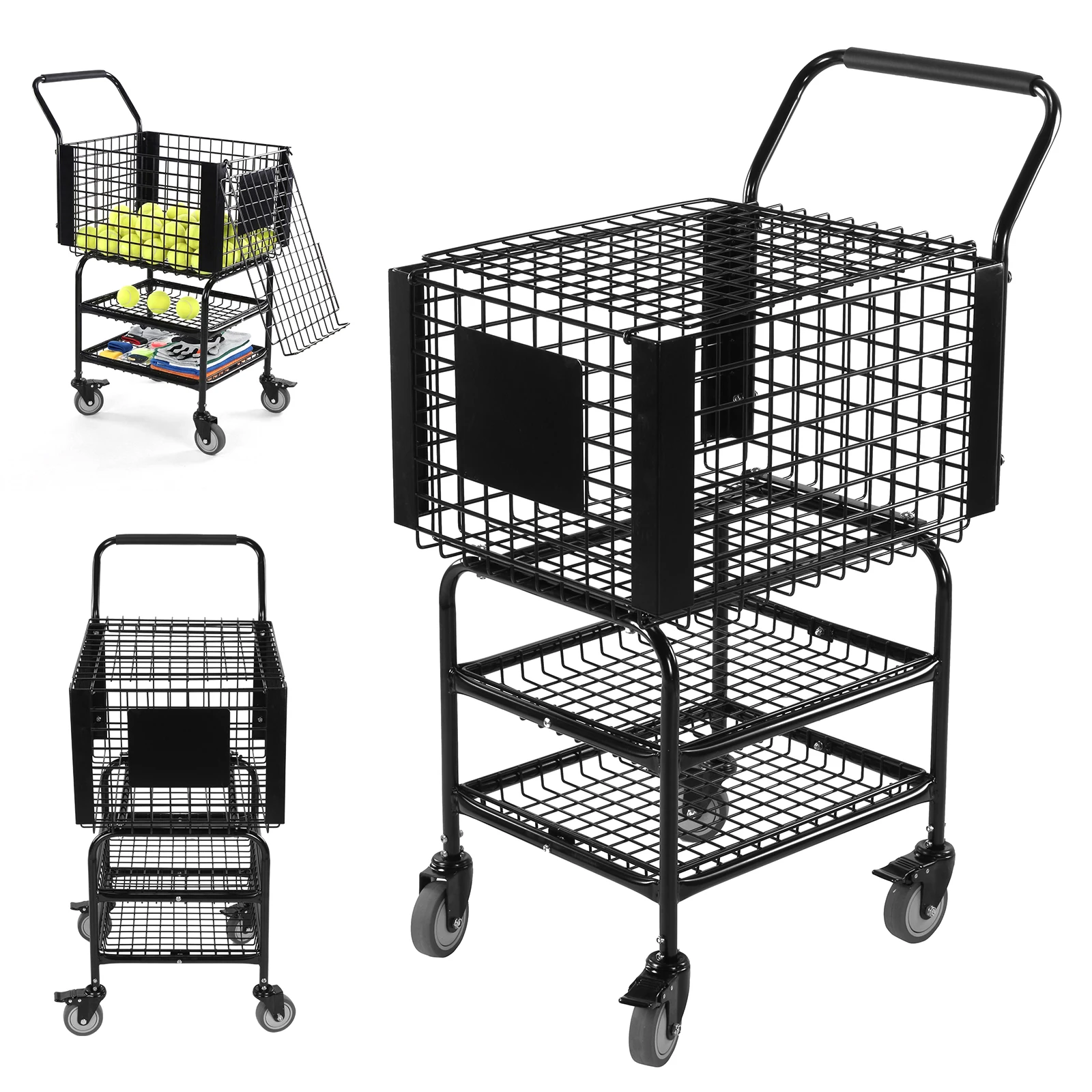 

Корзина-тележка для теннисных мячей с легкой загрузкой, большой вместимостью для тренировок и использования на корте