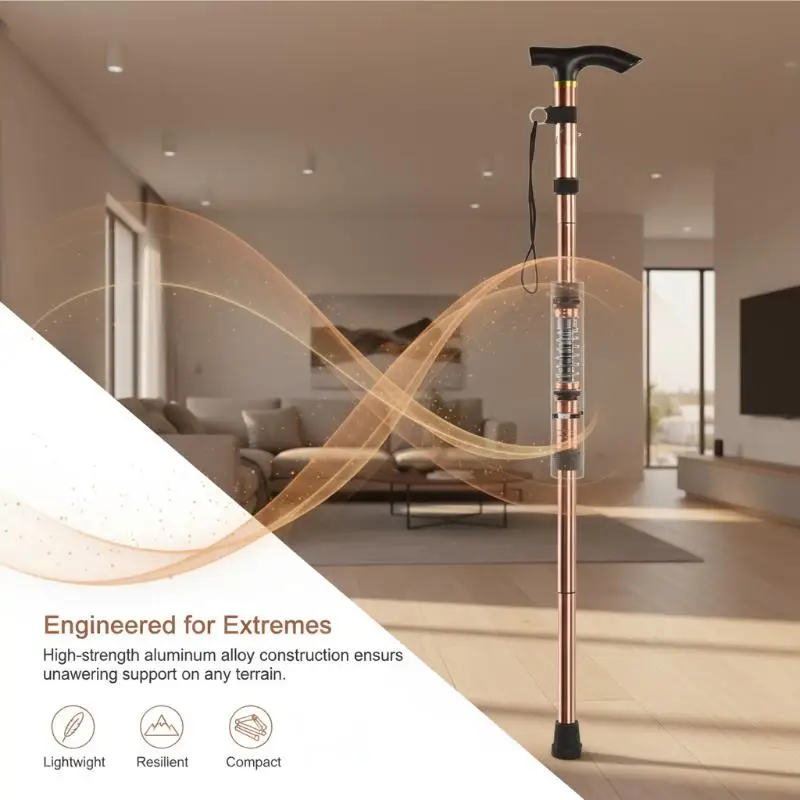Folding Cane Portable 5-Level Adjustable Height Walking Stick With Foldable Design Wrist Strap