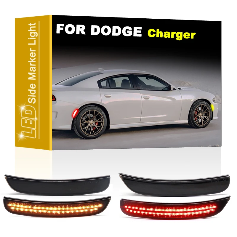 4Pcs Smoked Lens Front Rear LED Side Fender Marker Light Assembly For Dodge Charger 2015 2016 2017 2018 2019 2020 2021-UP