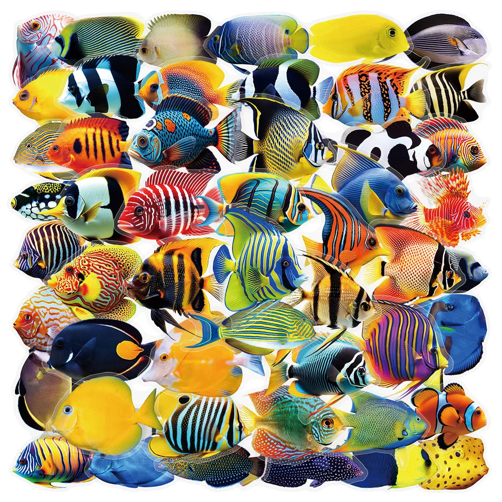50 Stück transparente Aufkleber mit Meeresfischen, wasserfeste Vinyl-Aufkleber für Handyhüllen, Scrapbooking, RecordingYourLife Store