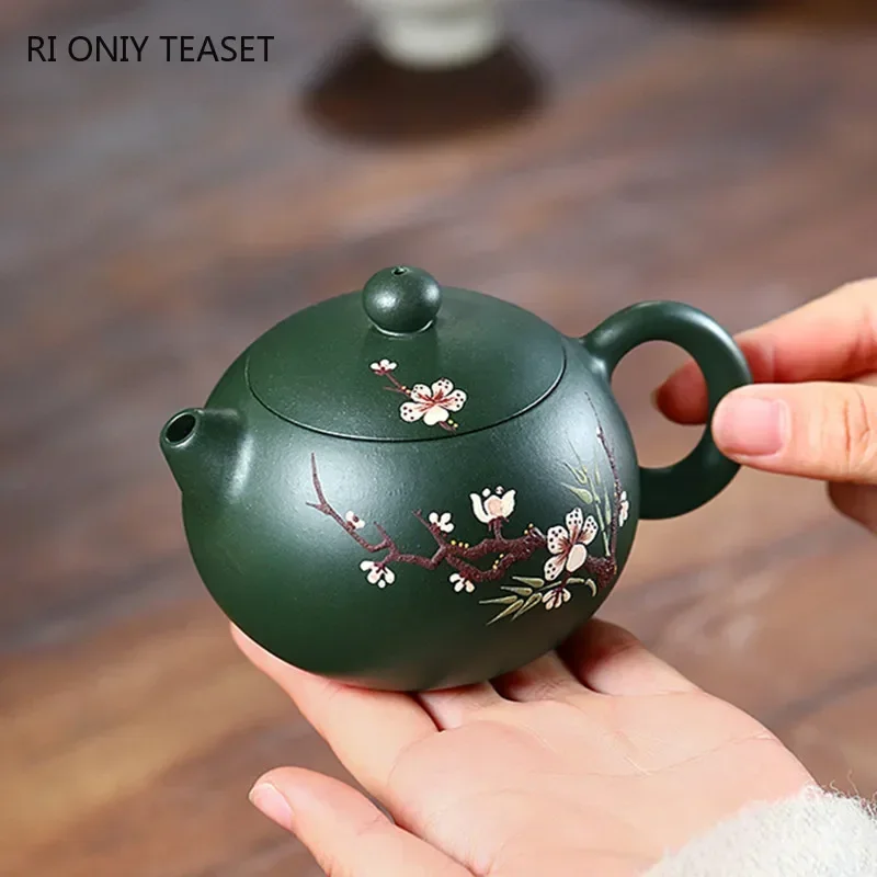 

180ml Yixing High-end Purple Clay Teapot Mud-painted Plum Bamboo Handmade Ball Hole Xishi Tea Pot Kettle Chinese Zisha Tea Set