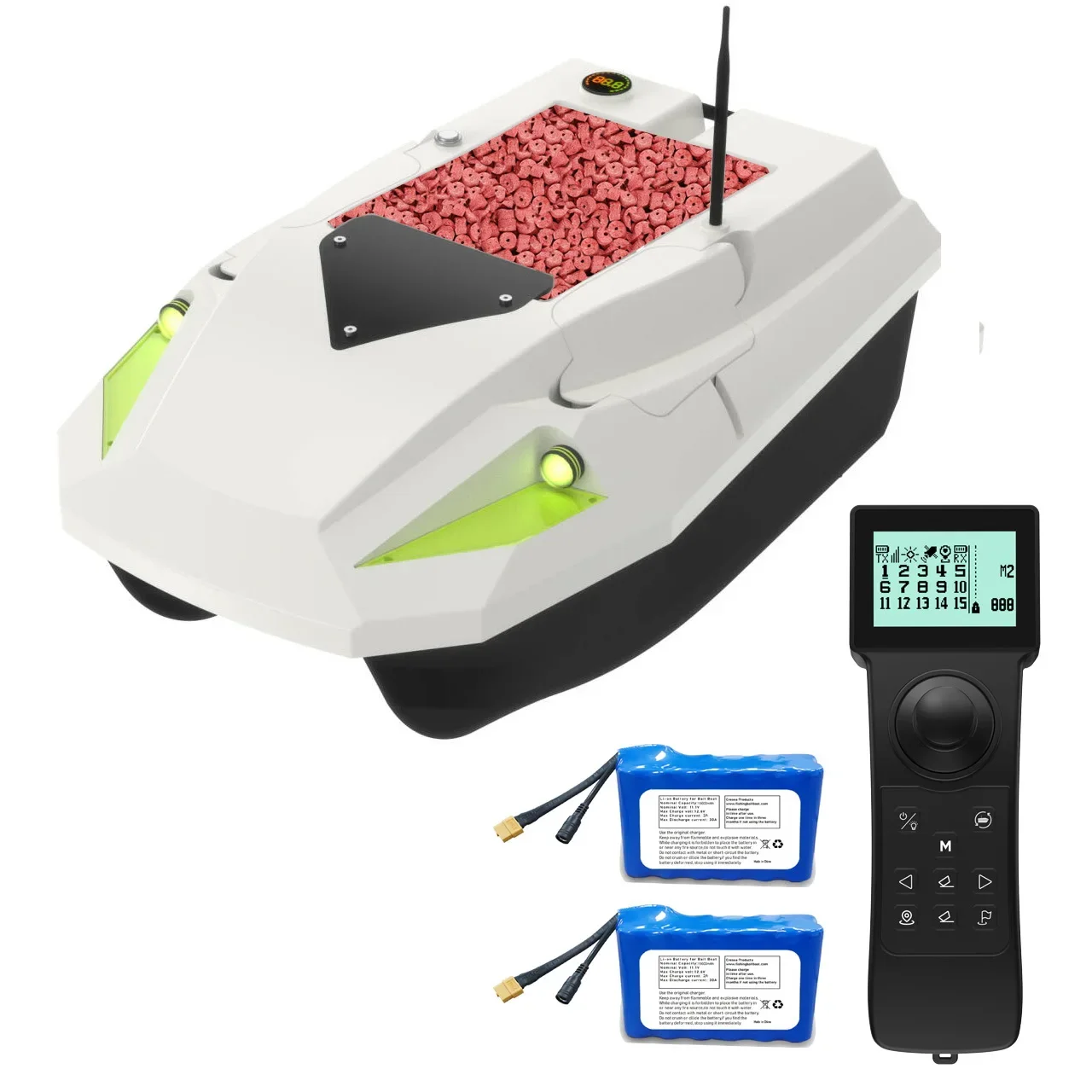 12V RC Fishing Bait Boat for Carp Fishing with GPS Auto Return, 3-Speed Gear, 2x15600mAh Batteries,100 GPS Points