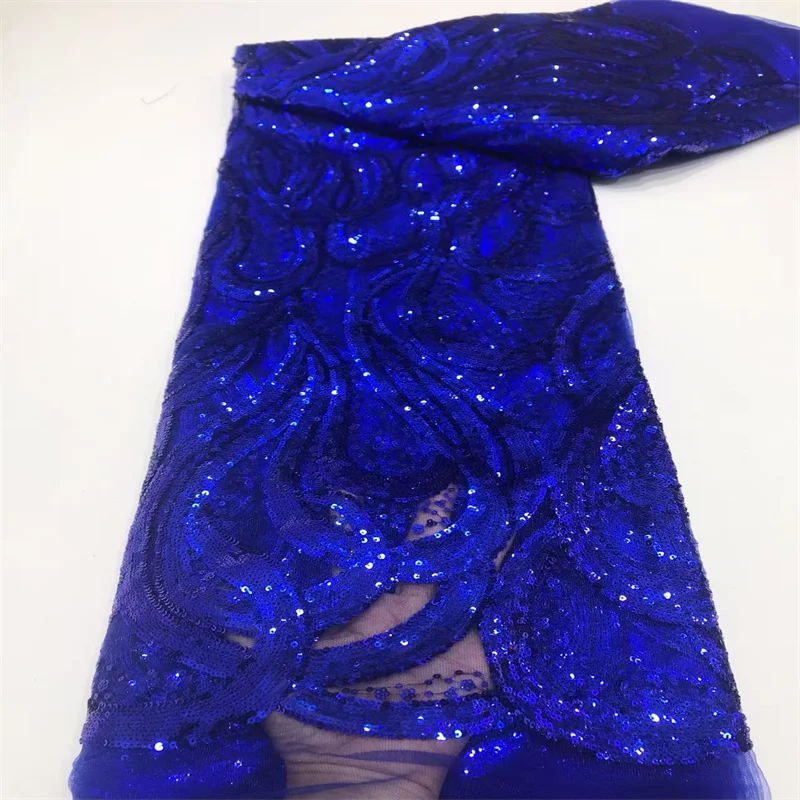 

2025 Luxury African Sequins Net Lace Fabric 5 Yards High-Quality Nigerian French Mesh Tulle Lace For Sewing Wedding Party Dress