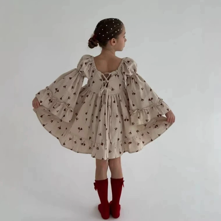 2026 Russian Spring Autumn New Girls Cotton Lolita Long Sleeve French Princess Lace Dress