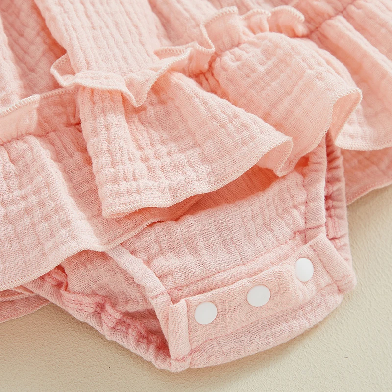 Robe barboteuse pour nouveau-né fille, vêtements d'été avec bande de sauna, tenues Boho pour bébé, rose uni