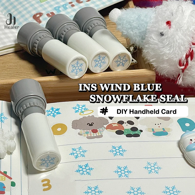 1PC Blue Snowflake Seal Healing Winter Snow Scene Theme Kindergarten Kids Gift Praise Reward Self Inking Stamps Greeting Card