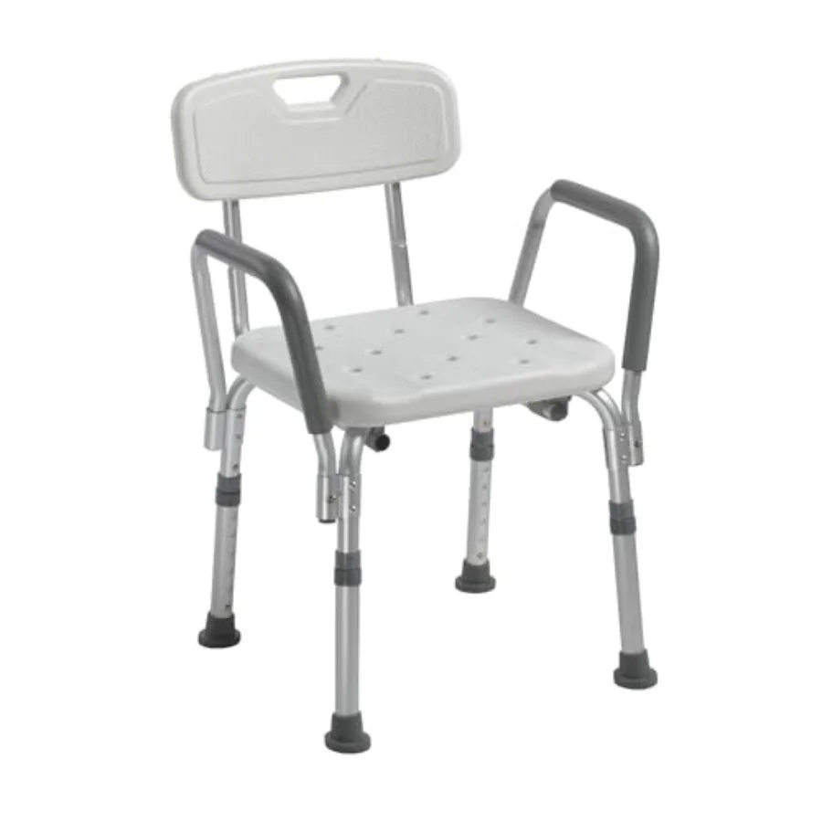 

Drive Medical Shower Chair with Back and Padded Arms - Adjustable Height Bath Seat for Safety and Comfort - Lightweight Aluminu