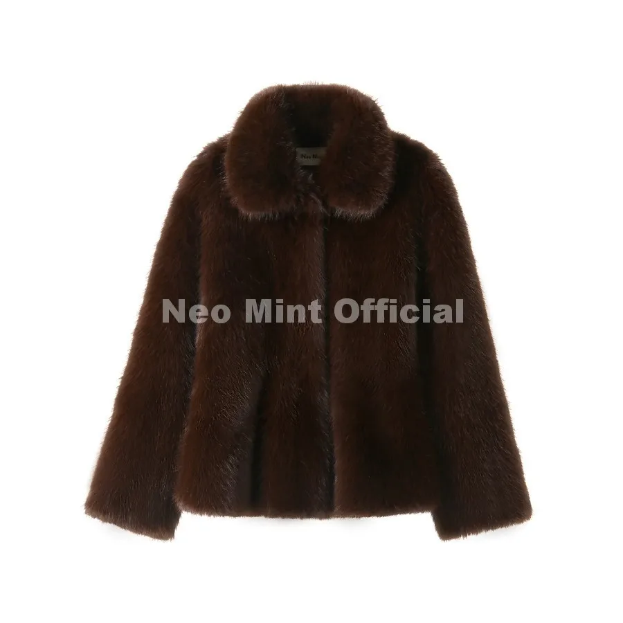 Neo Mint Trendy 2026 Winter Hot Chocolate Brown Peplum Fur Jacket Women Vintage Fashion Fluffy Faux Fox Fur Coat Long Outerwear