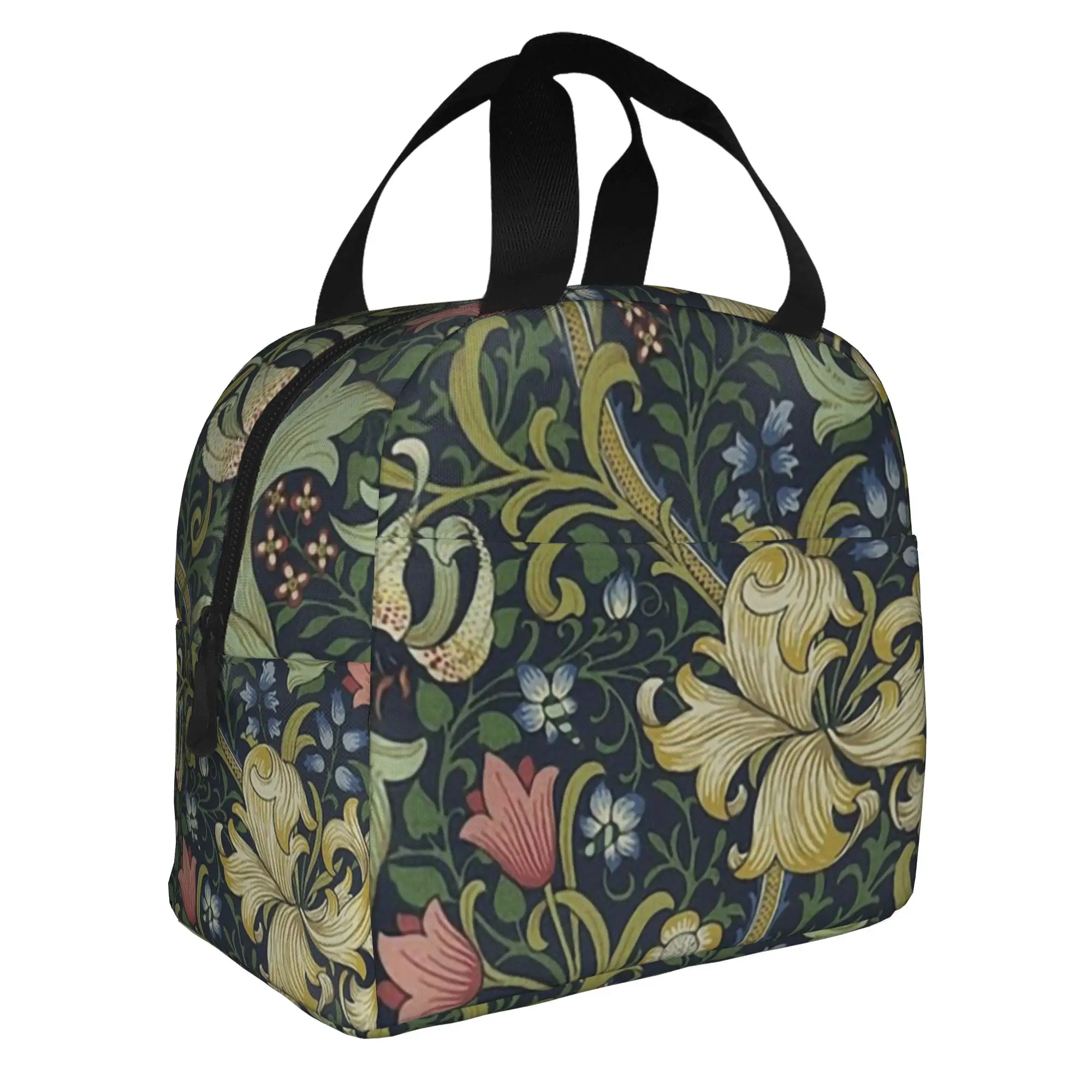 William Morris Portable Lunch Boxes for Women Leakproof Flower Textile Pattern Cooler Thermal Food Insulated Lunch Bag School