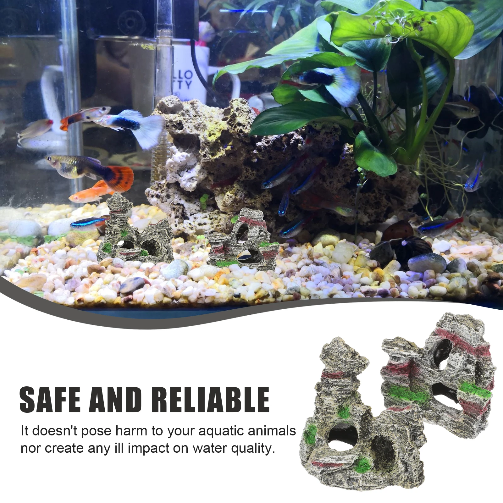 

2pcs Small Rockery Stones Resin Aquarium Decor Fish Tank Decoration Mountain Cave Design Large Tall Ornament Turtle Desktop