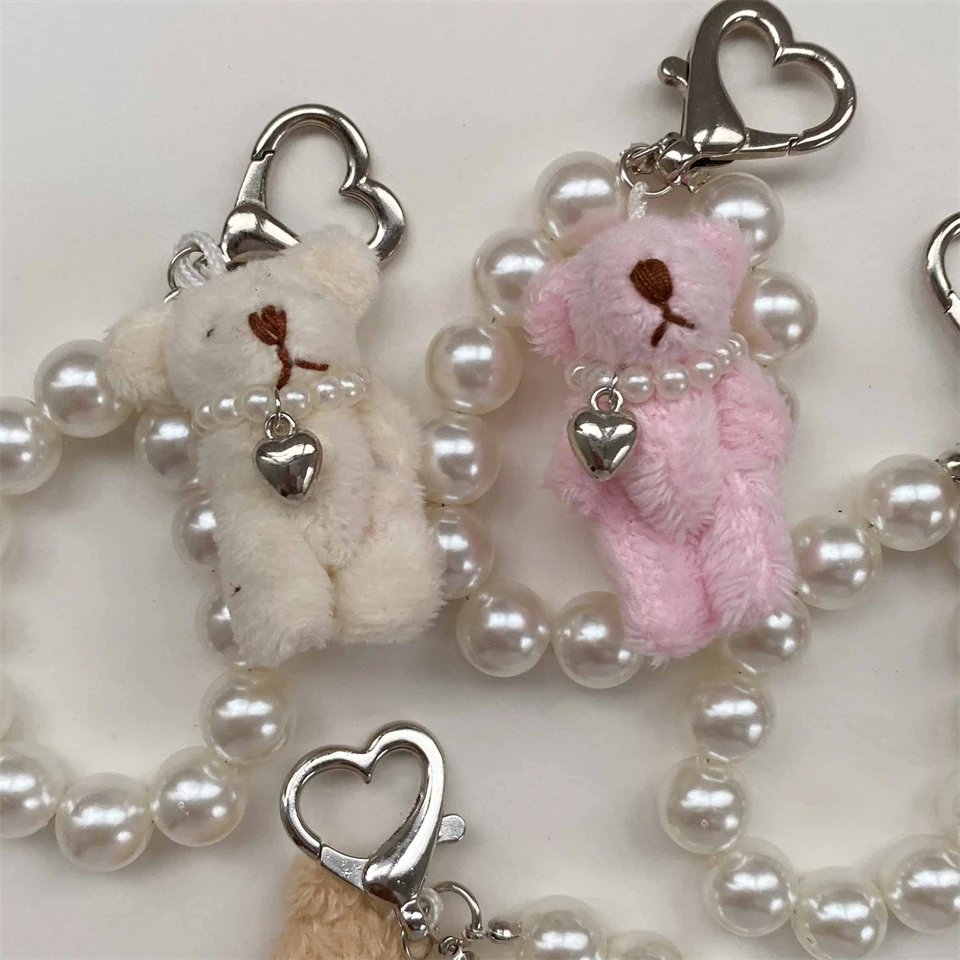 ZAKOL Korean Fashion Imitation Pearl Bear Doll Pendant Keychain Handbag Mobile Phone Accessories Gift for Women Girls