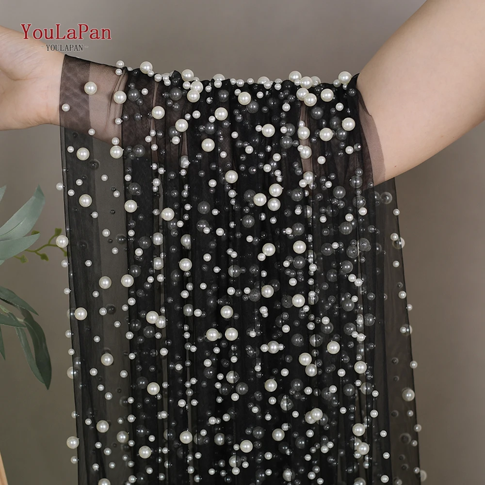 YoulaPan V139 Wedding Veil Apparel Accessories & Textiles / Tulle Black Pearls DIY Soft Party Dresses Fabrics by the Meter