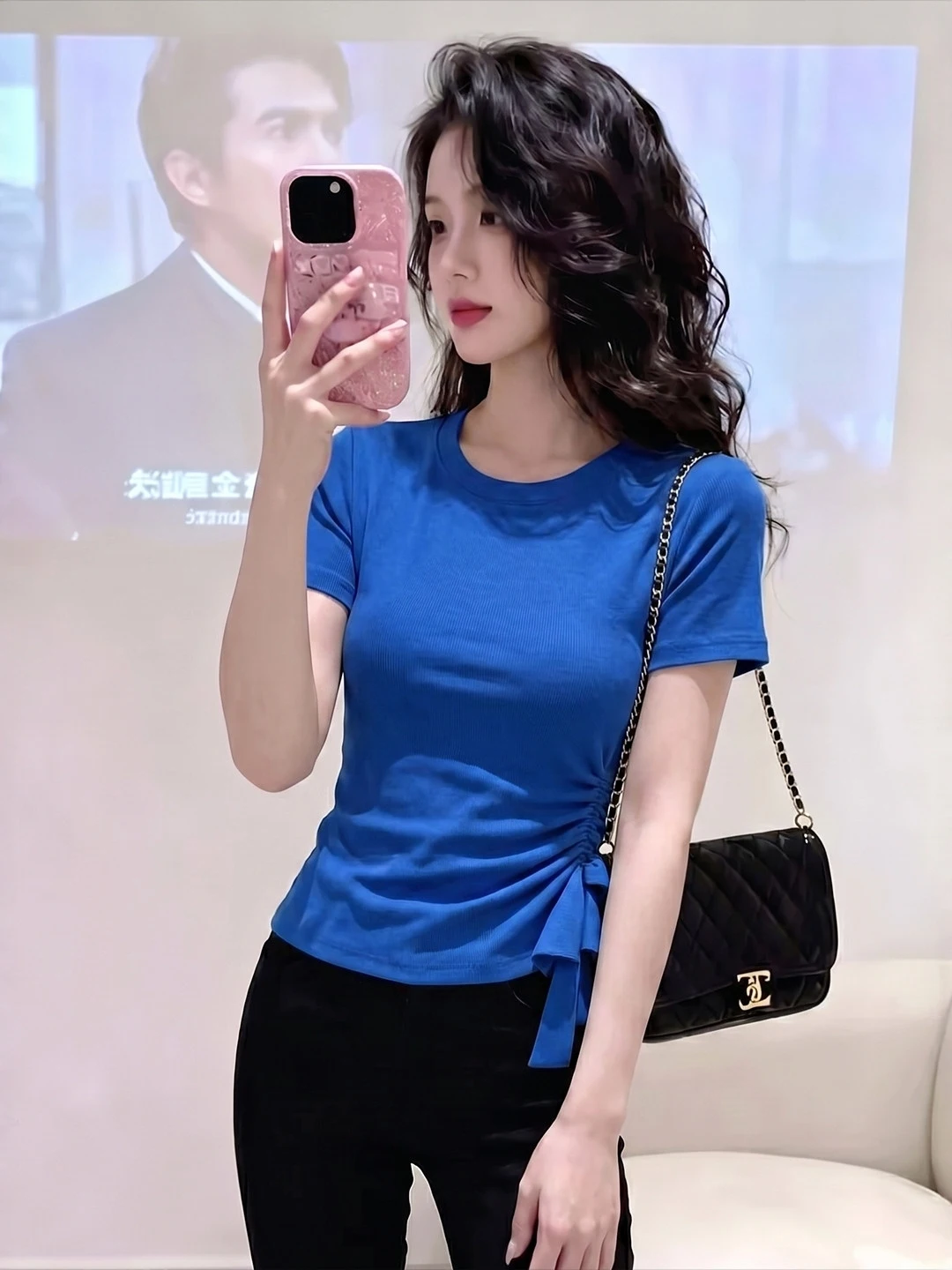 Unique Beautiful Pleated Waist-Cinching Short Sleeve T-Shirt Women's Summer 2026 New plus Size Slimming Small Top