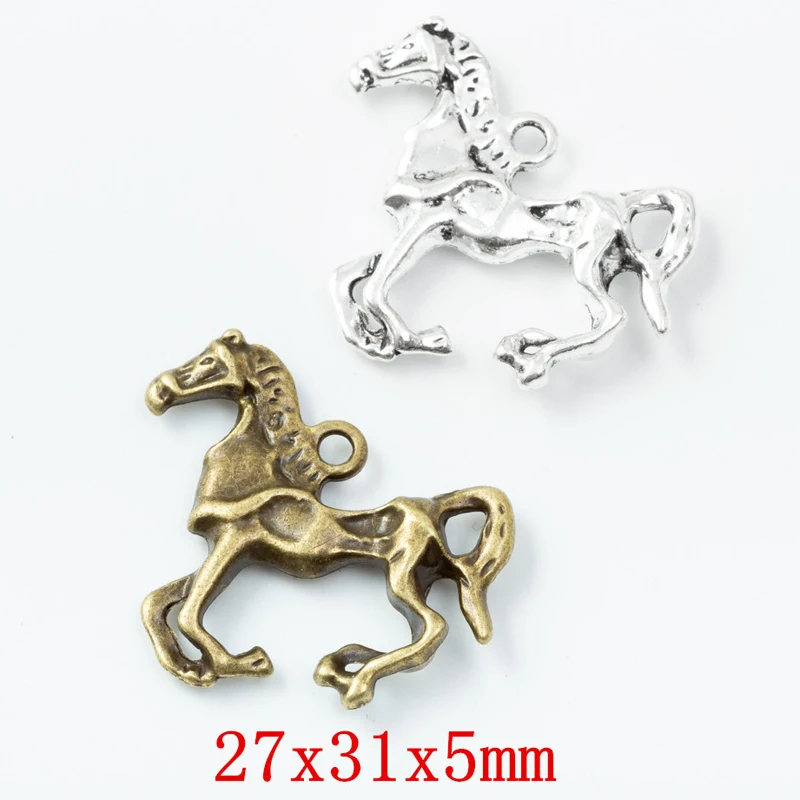 40pcs 27*31mm Fashion Boutique Girl Retro Silver Decorative Warhorse Pendant. Simple And Smooth Line Pattern Jewelry Accessories