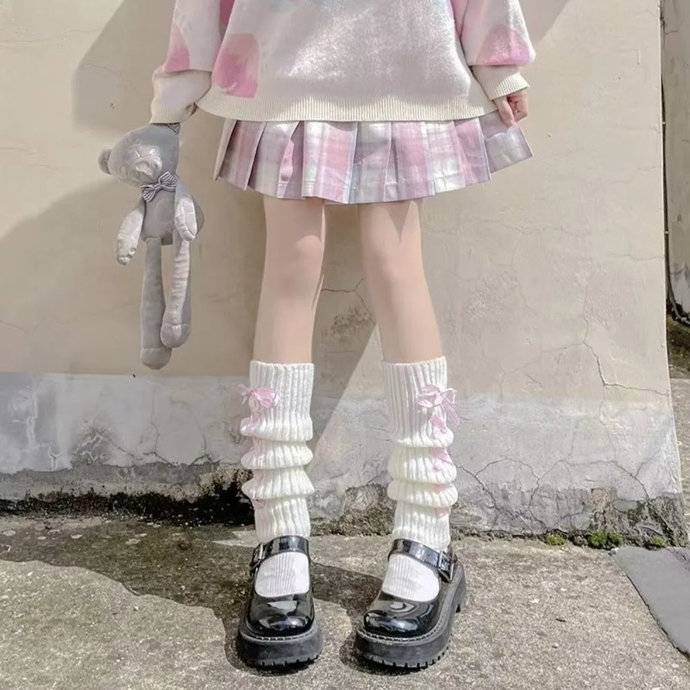 2024 Nuove Donne Autunno Inverno Maglia Manicotti Kawaii Lolita Giapponese Bianco Goth Guanti Senza Dita Harajuku Calze Scaldamuscoli