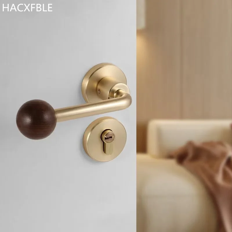 Serrature per porte interne in legno massello di noce Camera da letto minimalista Serratura silenziosa divisa Serrature per porte con maniglia meccanica in lega di zinco con chiave