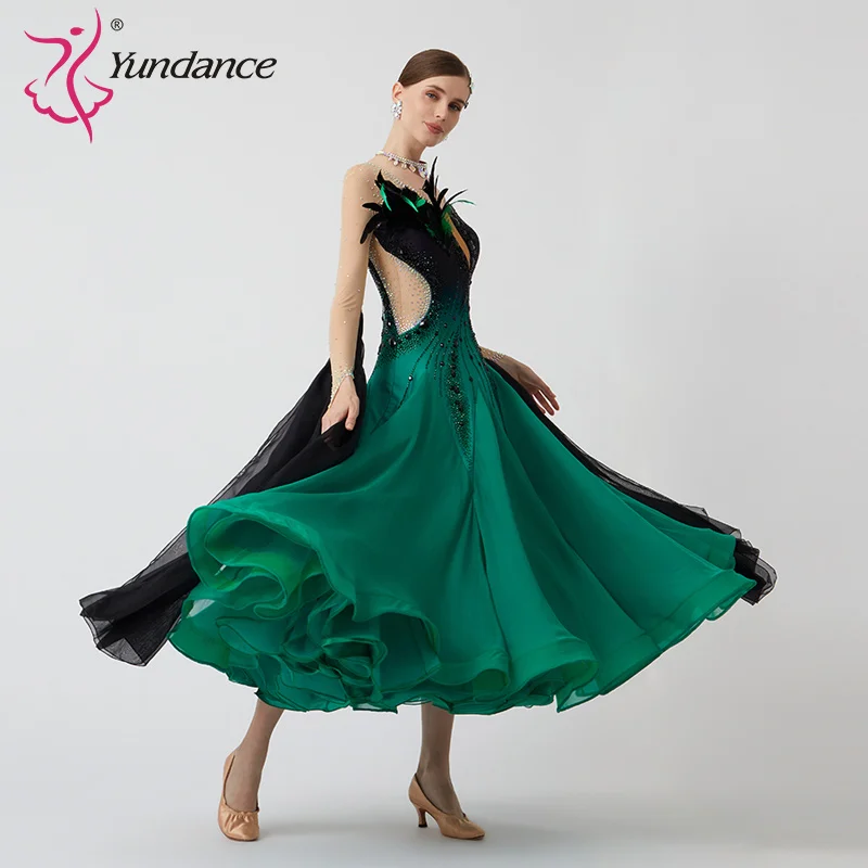 B-23090 New Women Modern Dance Rhinestone Color Diversity Dress Ballroom National Standard Waltz Competition Performance