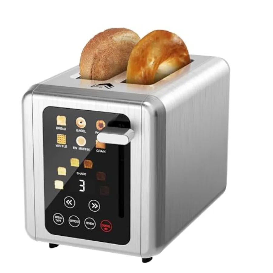 

Touch screen 2-slice stainless steel digital timer toaster with sound function 6 bread types 6 shade settings smart extra wide