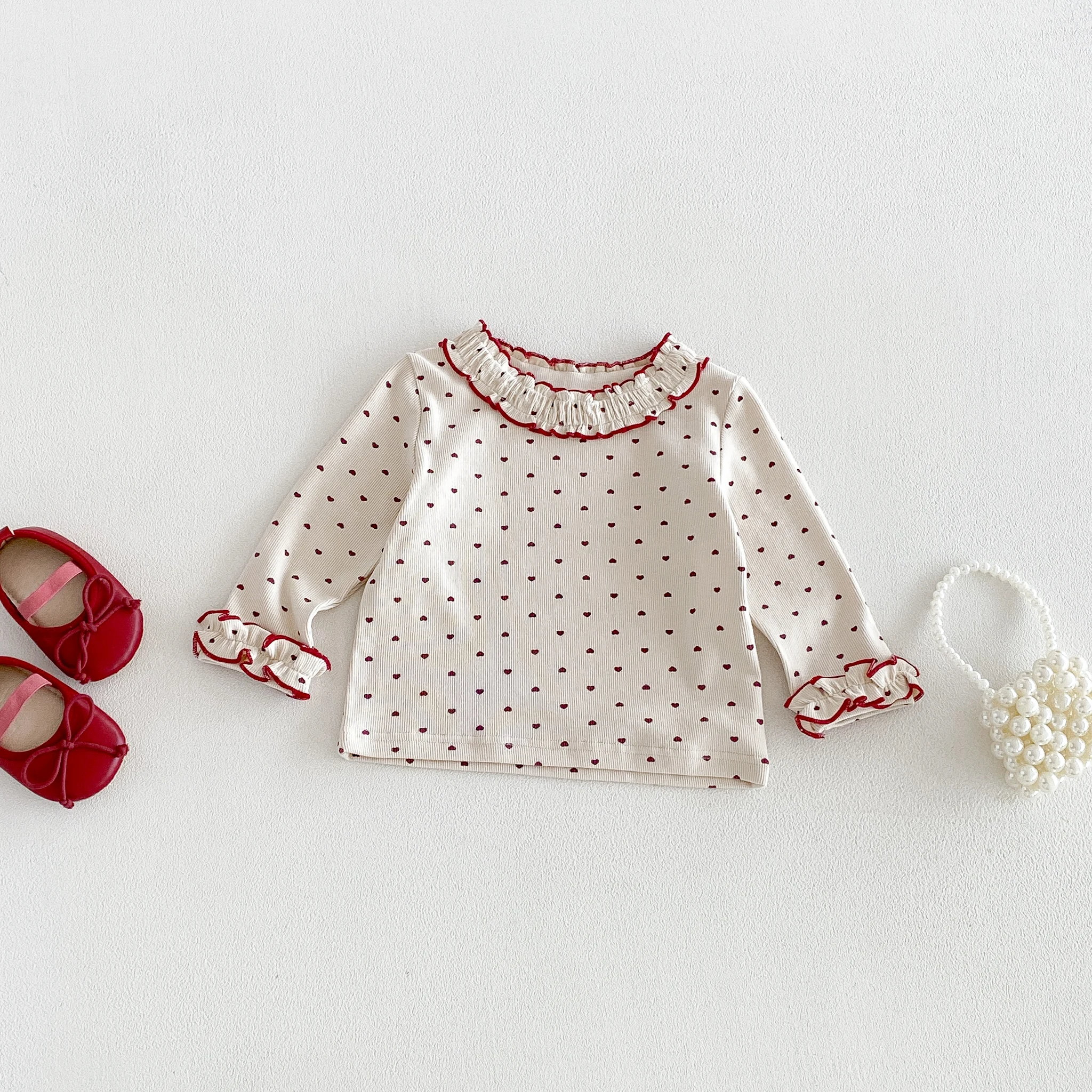 Fall Clothing, Inner Layer with Round-Neck Printed baby Base Shirt, Girls' Baby-Sized Long-Sleeved T-Shirt Top