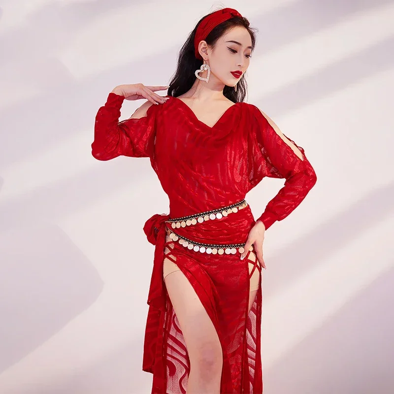 

Autumn and Winter Folk Robe Dance Clothing Baladi Training Clothes Shaabi 3-piece Set Costume Belly Dance Clothing