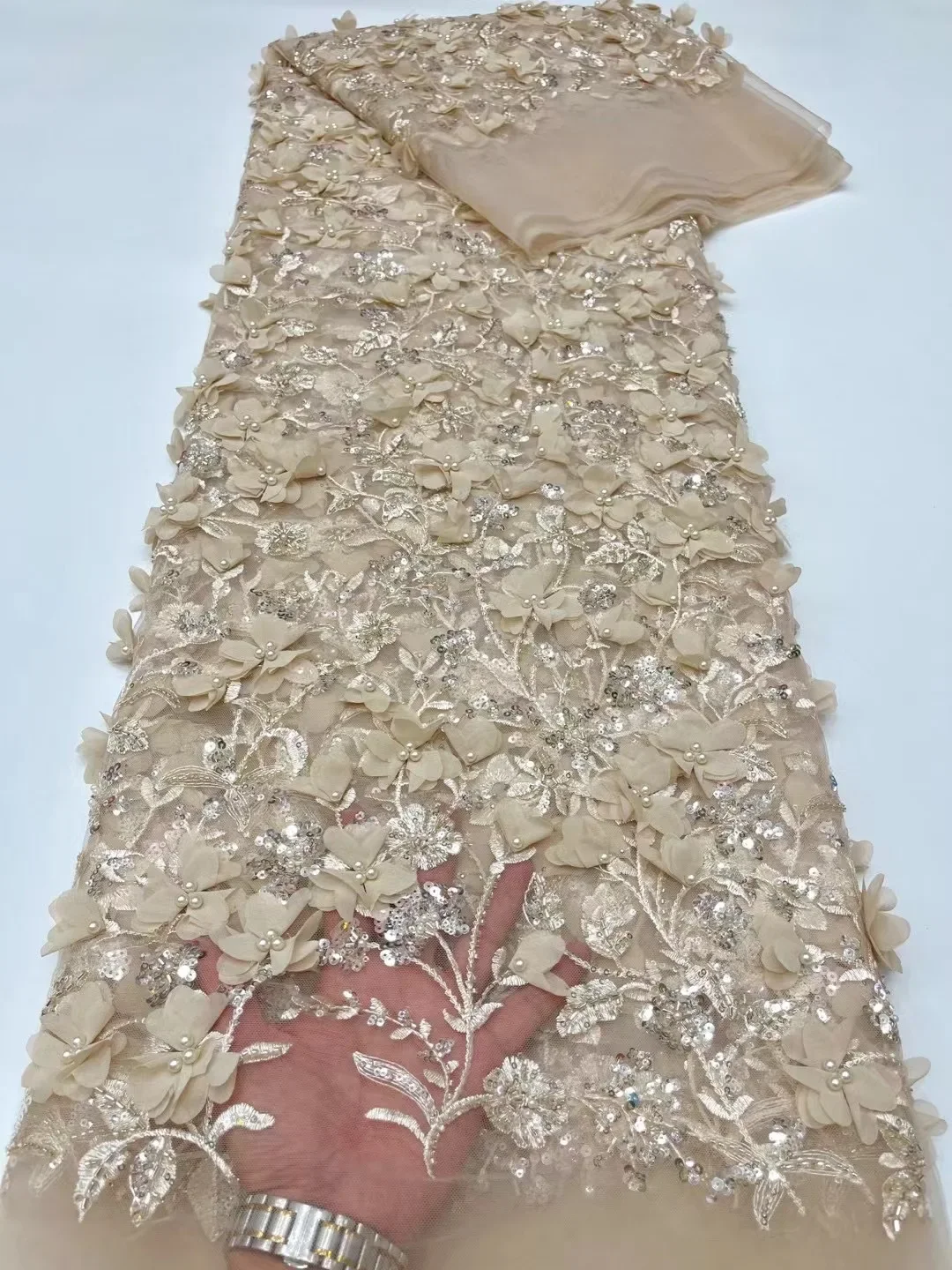 Африканское 3D цветочное кружево ручной работы, французская тюлевая кружевная ткань, вышитые наклейки, нигерийская ткань для шитья платьев