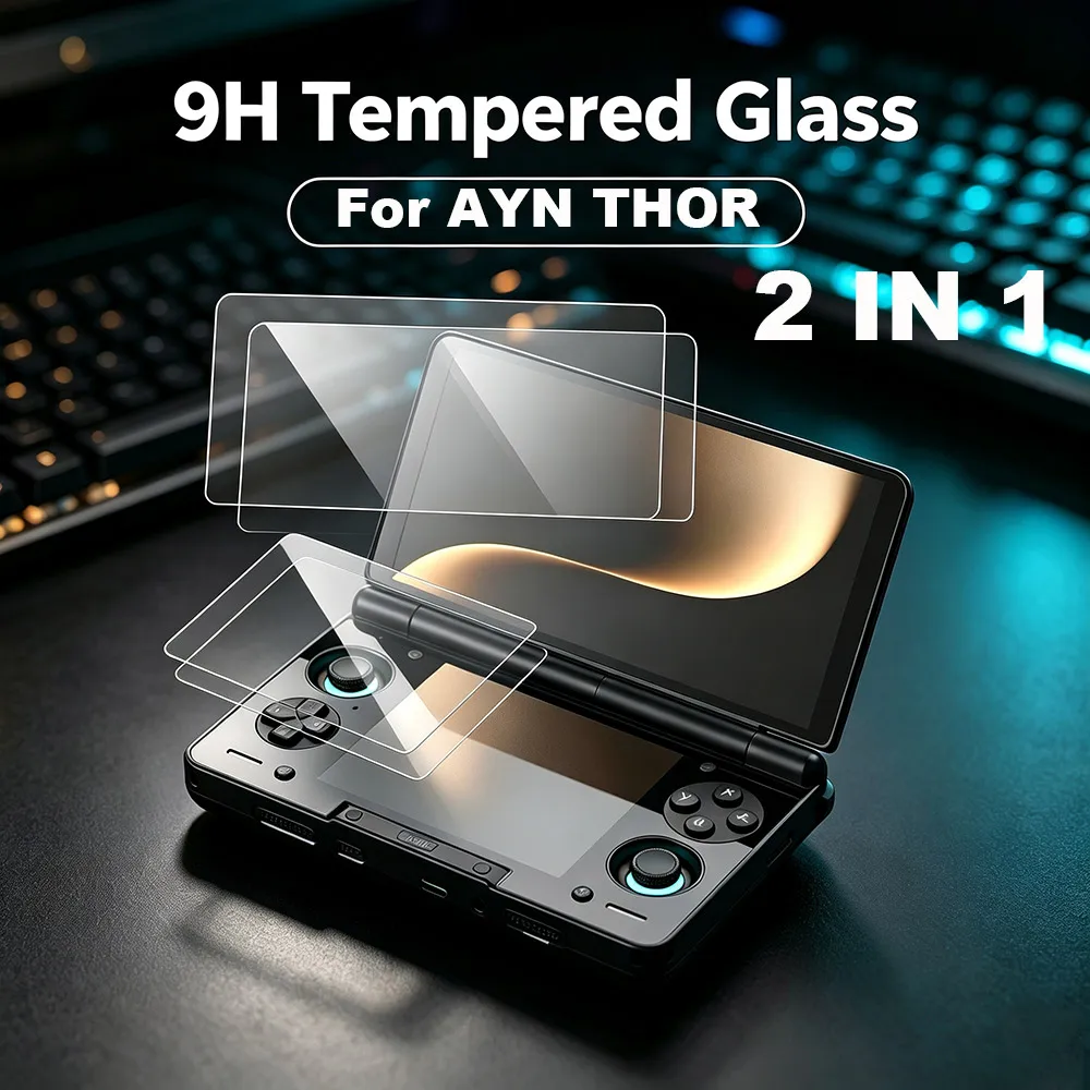 2-in-1-Displayschutzfolie aus gehärtetem Glas für die AYN THOR Flip Dual Screen-Spielkonsole, kratzfest, für AYN THOR-Spielzubehör.