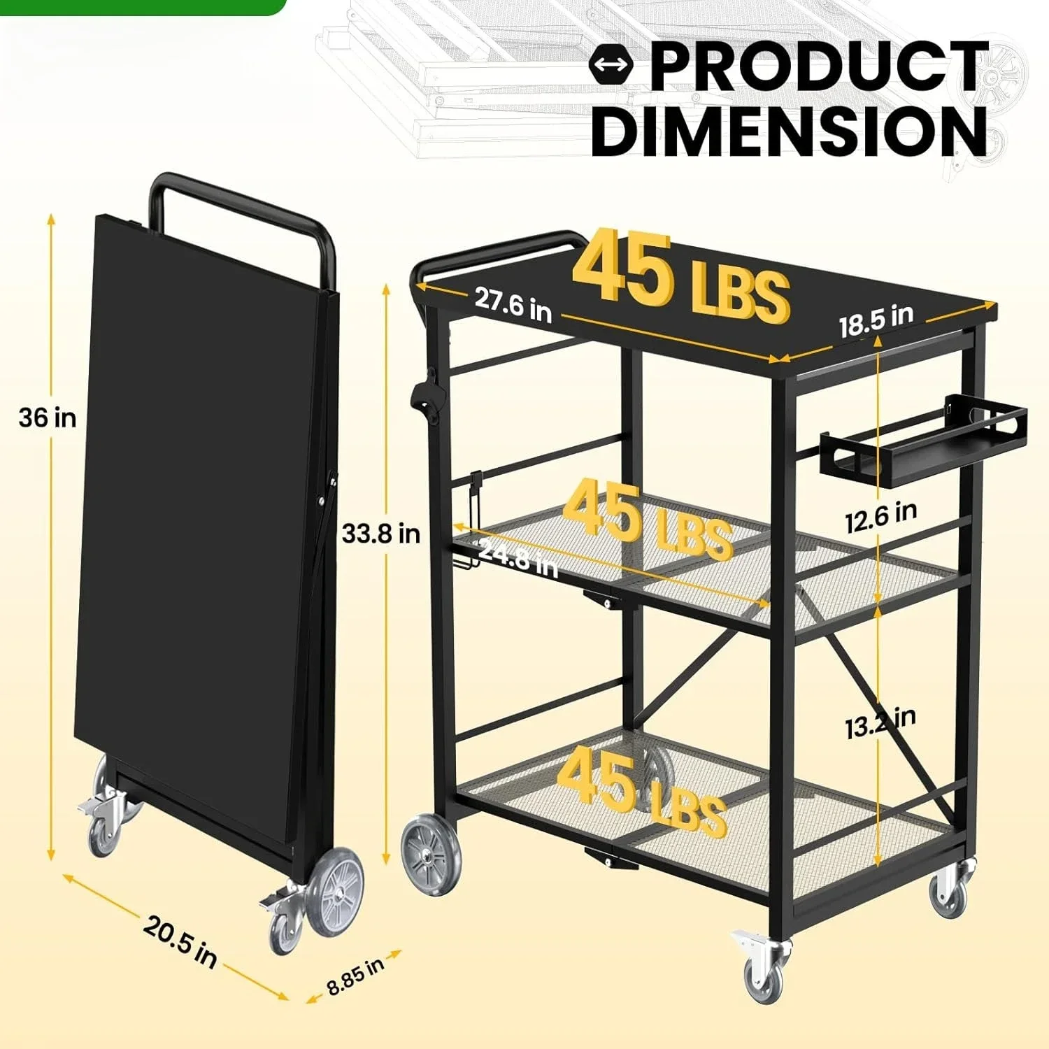 

[Ограниченное предложение по времени, распродажа! ] Складная тележка для гриля, металлическая подставка для духовки для пиццы, стол с замком на роликах, складная кухонная стойка с 3 полками