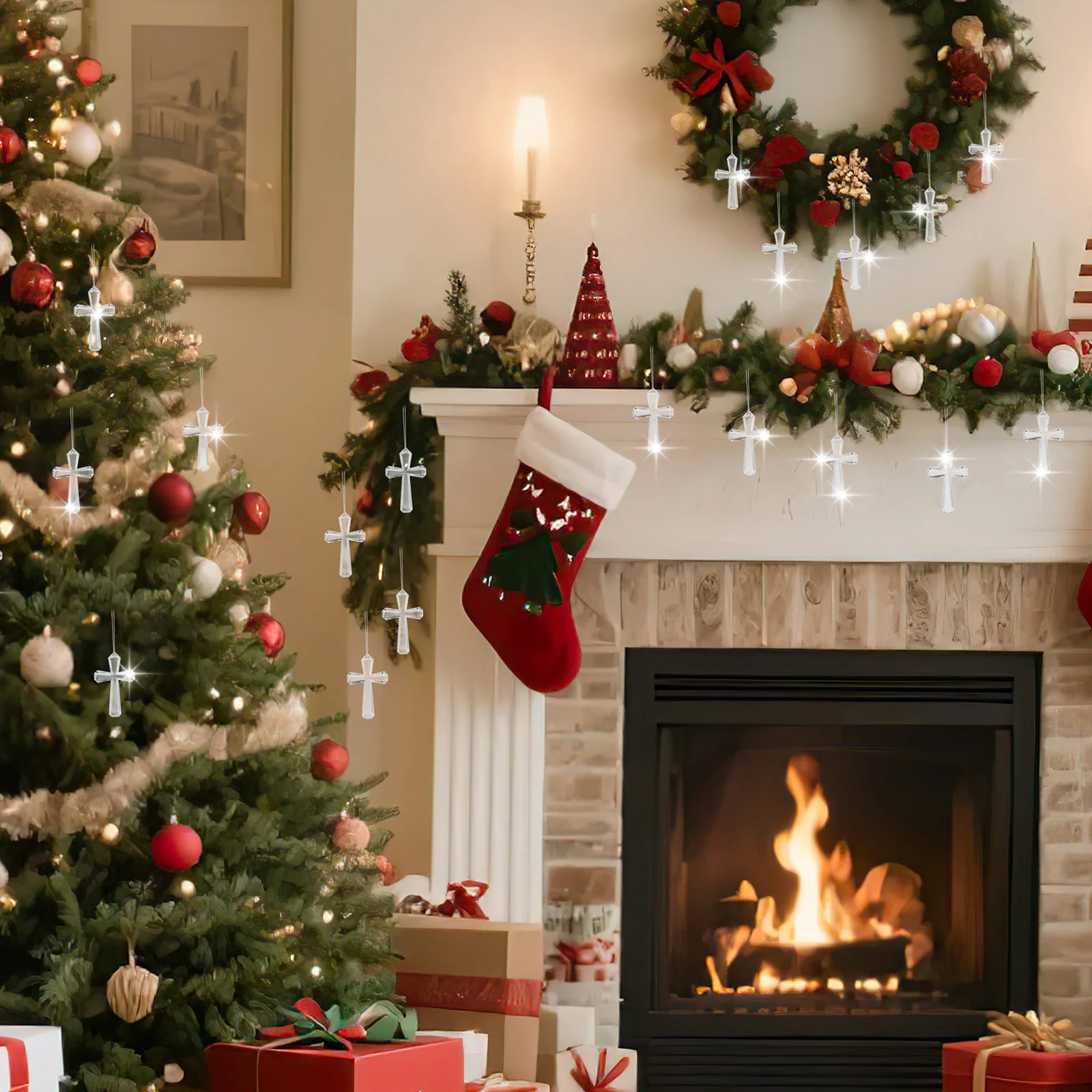 

Small Cross Christmas Ornament Classic Hanging Decoration for Christmas Tree Home Decor Bedroom Living Room Holiday Gifts