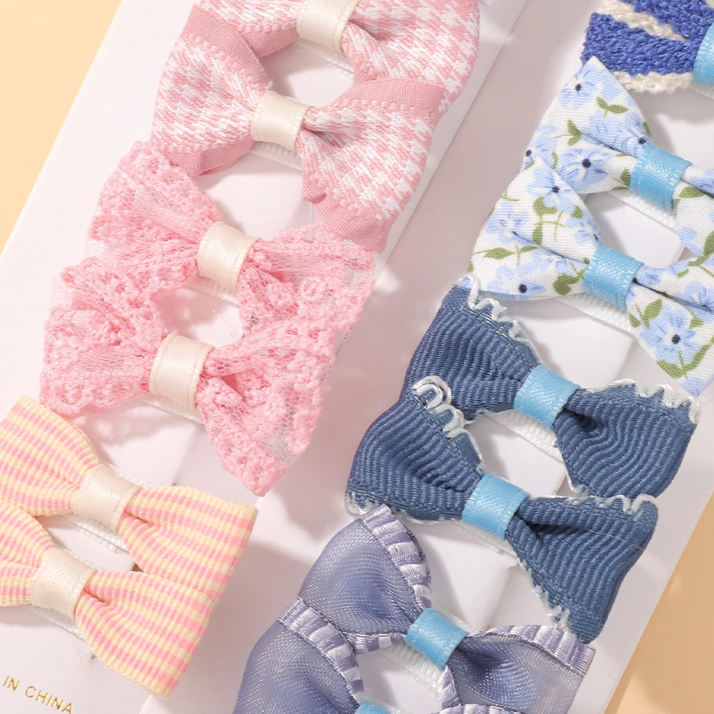 10-teiliges Blumen-Schleifen-Haarspangen-Set für Babys, Kleinkinder, Winter-Druck, Haarnadel, Mini-Baumwollspitze, handgefertigt, Kinder-Haar-Accessoires – Detail 3