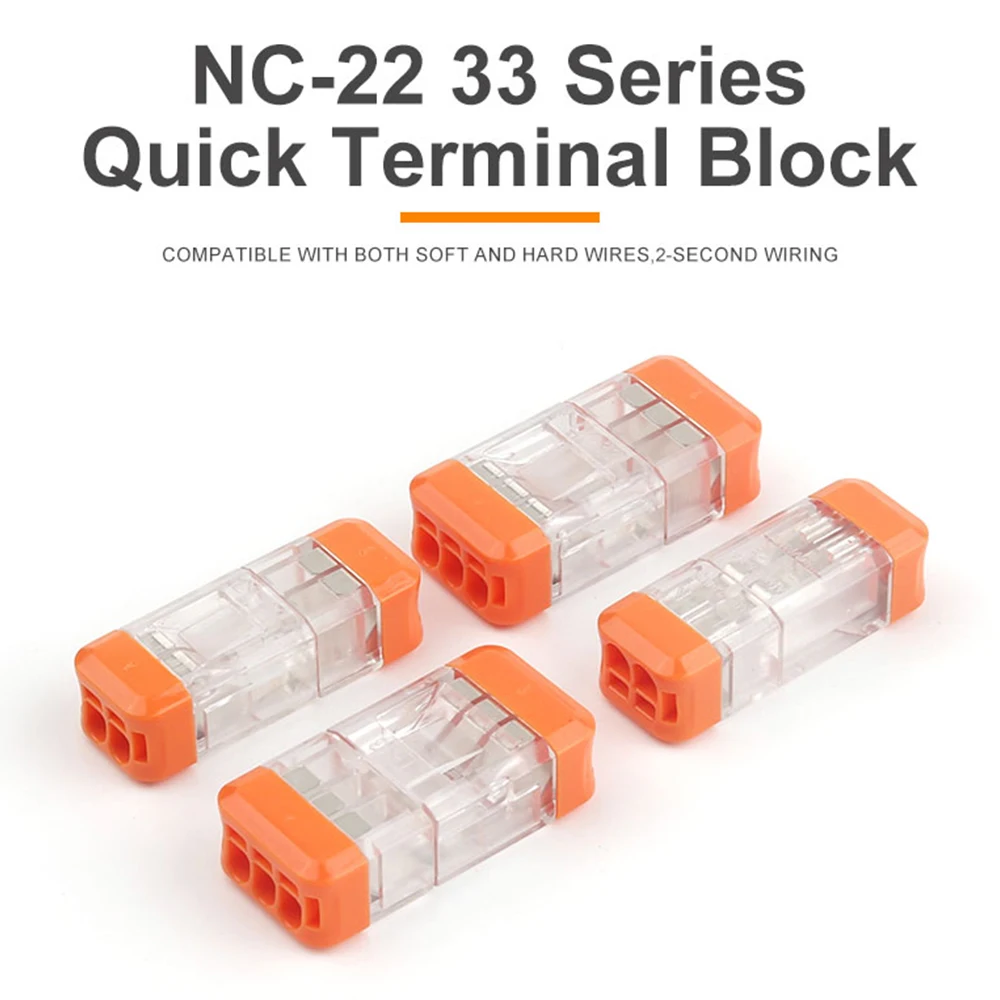 10PCS Quick Easy Push-in Wire Connectors 2/3 Pins Pluggable Butt Conductor Terminal Block Universal Compact Electrical Equipment