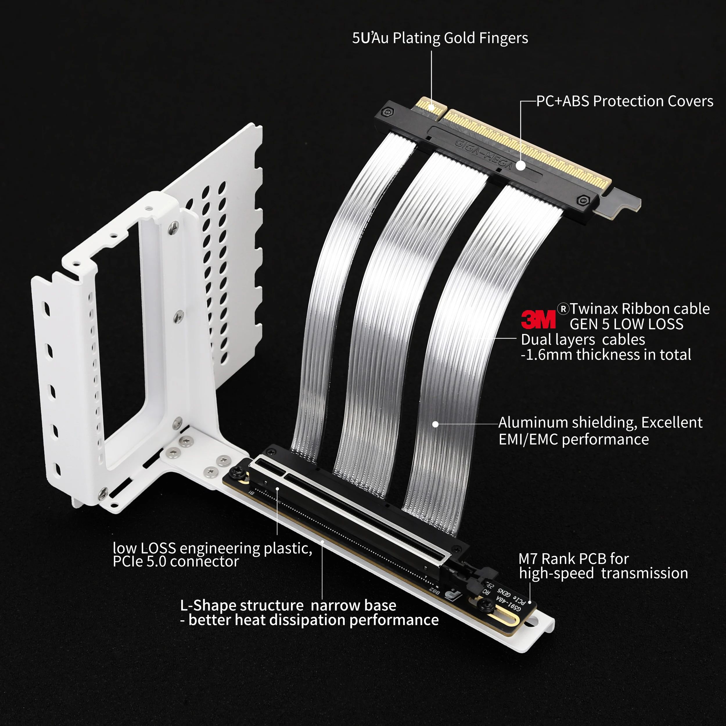 Imagem -02 - Cabo Riser Pcie 5.0 Gpu Suporte de Montagem Vertical Gen5 Raid Ssd Riser Card Verificado. Baixa Perda Gpu de Próxima Geração