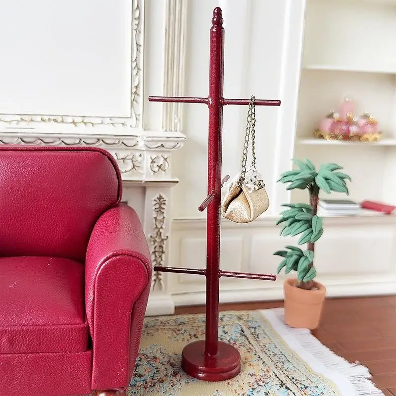 1Pcs 1:12 Dollhouse Miniature Redwood Coat Rack Furniture Model Toy Doll House Decor Accessories Mini Wooden Retro Scene Props