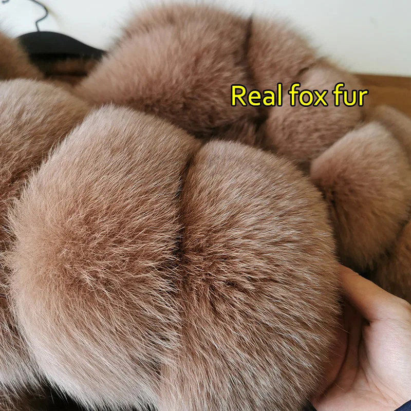 2023 Hot Sale  Furry Natural Fox Raccoon Real Fur Coat Women Jacket Luxury Winter Parka Vest Female Leather Clothes Brown Beige