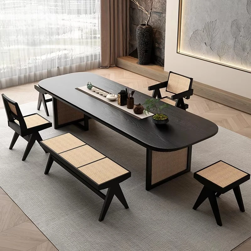 

km-Modern Minimalism Rattan Creative Rounded Corner Design Rectangular Home Office Dining Room Dining Table YP-T012%