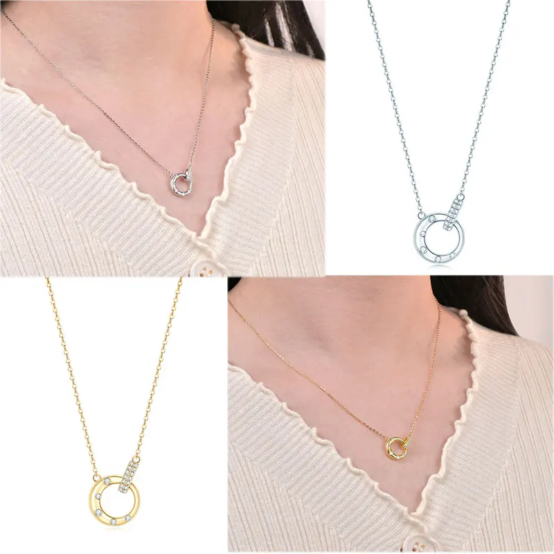 

Ehhai Round Cut Moissanite Intertwined Circle Charm Pendant Necklace for Women S925 Sterling Silver Chain Wedding Jewelry Gifts