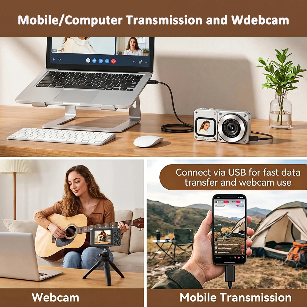 Vandlion A70 4K Digital CCD Camera Beauty Filters 64MP HD Student 2000mAh CMOS Dual Screen Selfie Camera for Kids Adults Gift