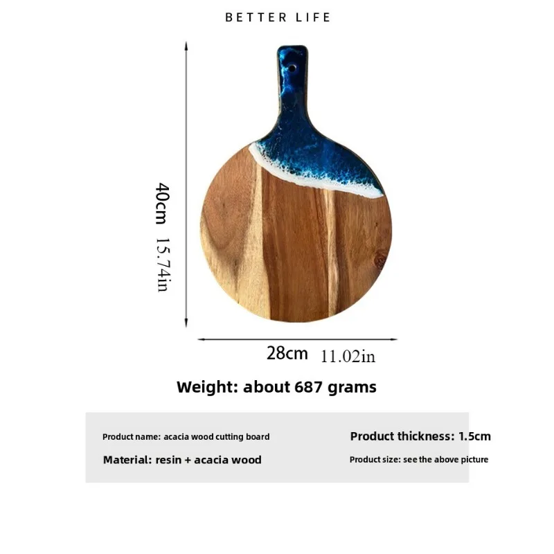 Ocean Wave Resin Cutting Board - Round Rosewood & Epoxy Charcuterie Plate, European Style Serving Board for Cheese & Fruits