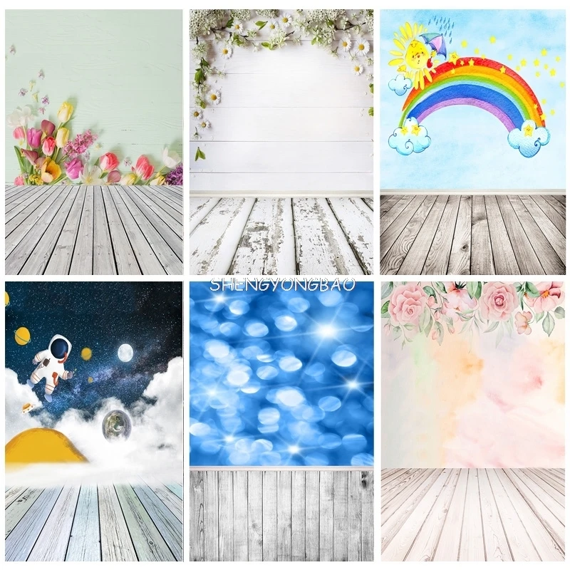 SHENGYONGBAO Digital Printed Photography Backdrops Wall And Wood Floor Flower Planks Landscape Photo Studio Background MBD-04