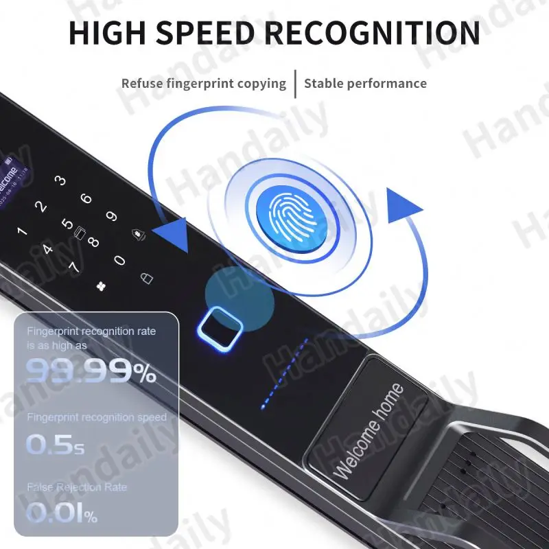 HanDaily Facial Recognition Video Intercom Door Lock 3D Liveness Detection Fingerprint Remote Unlock App for Front Door
