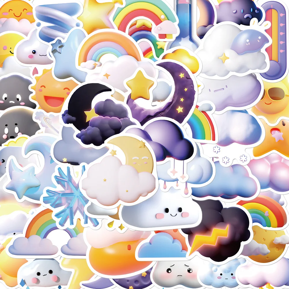 10/30/50PCS 3D Cloud Cute Stickers Funny Weather Rain Rainbow Cartoon Decals DIY Phone Notebook Stationery Car Fridge Guitar Toy