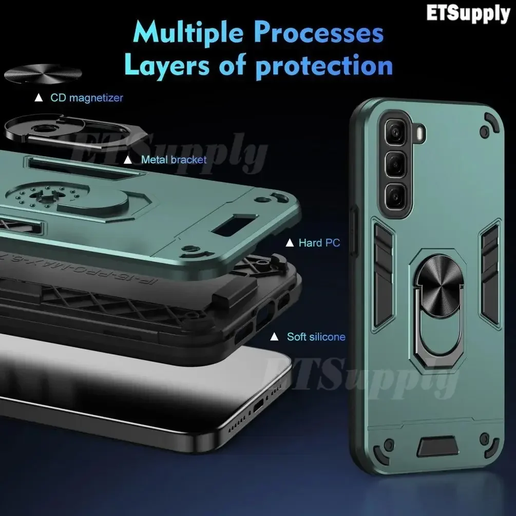 For Infinix Hot 50 4G 5G 50 50i hot Case Metal Ring Armor Shockproof Silicone Shell For Infinix Smart 9 50i Hard Back Cover