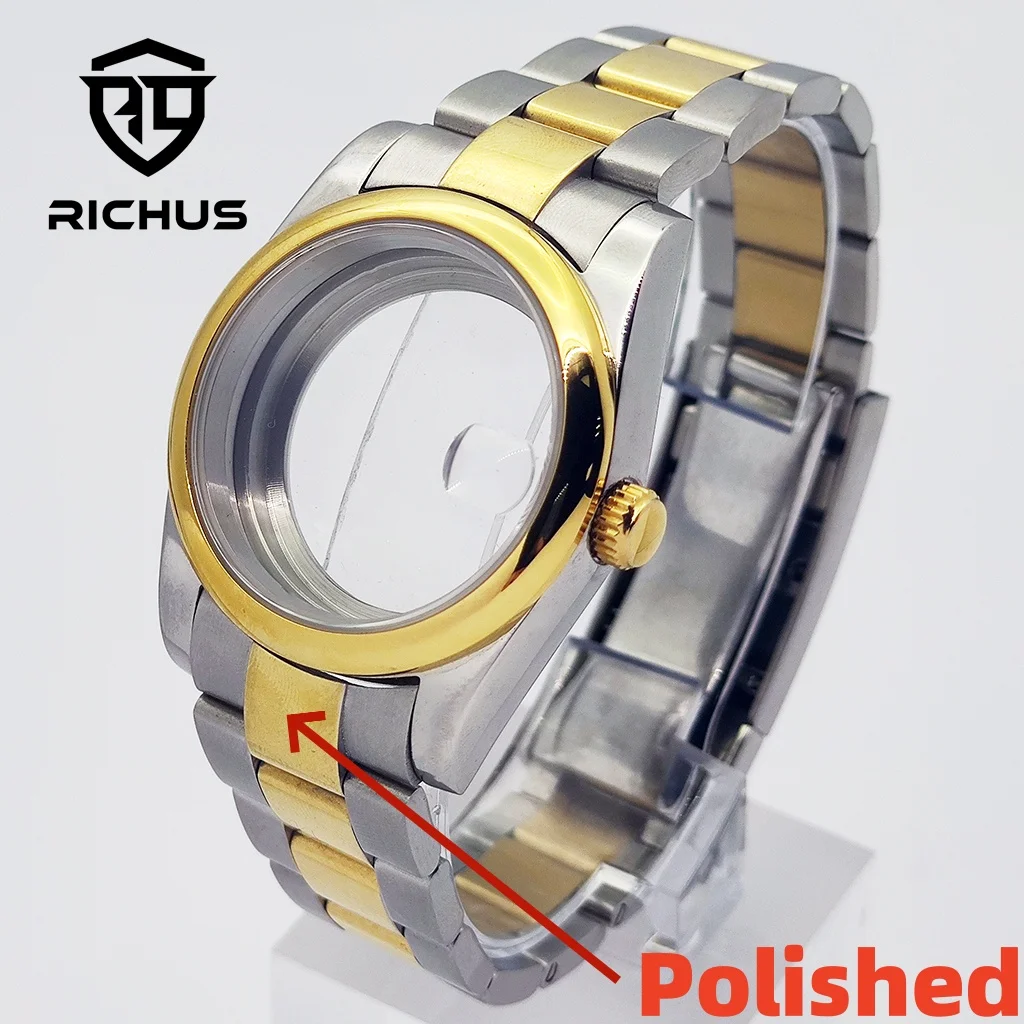 

RICHUS 36/39 мм серебристый золотой корпус с полированным ремешком подходит для NH34 NH35 NH36 ETA2824 PT5000 Miyota8215-DG аксессуары для часов с механизмом