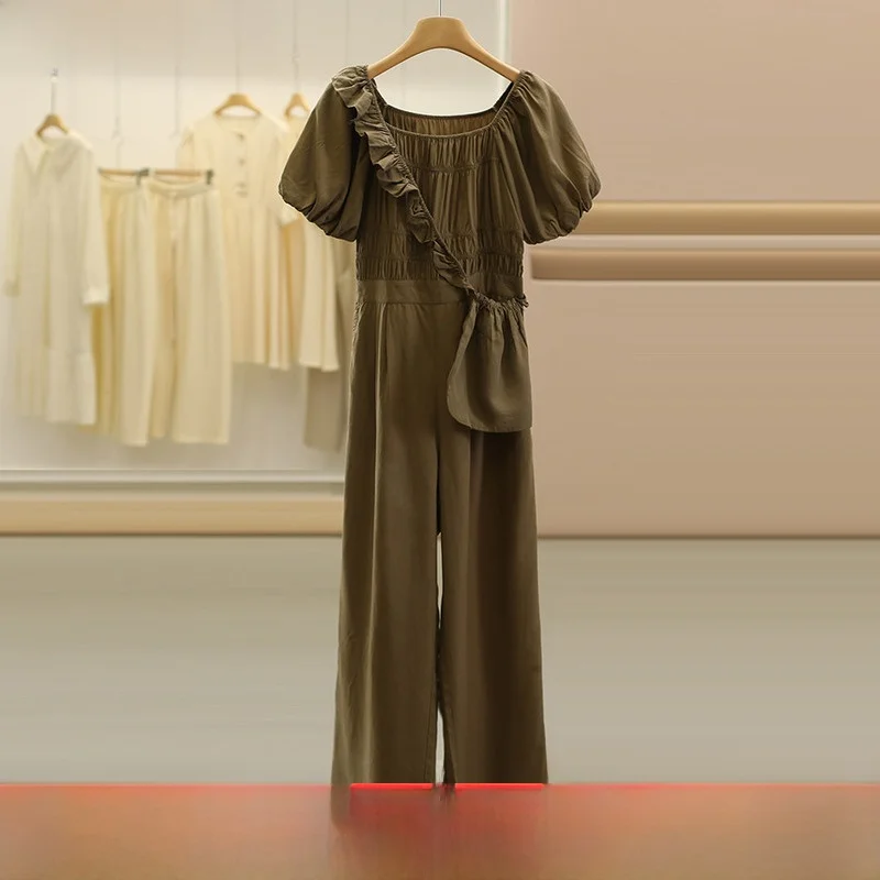 

Slim Fit ort Sve Jumpsuit Crossbody Bag Pure Color Square Collar Women's Faion Brand Bule Long Pants Autumn Wear