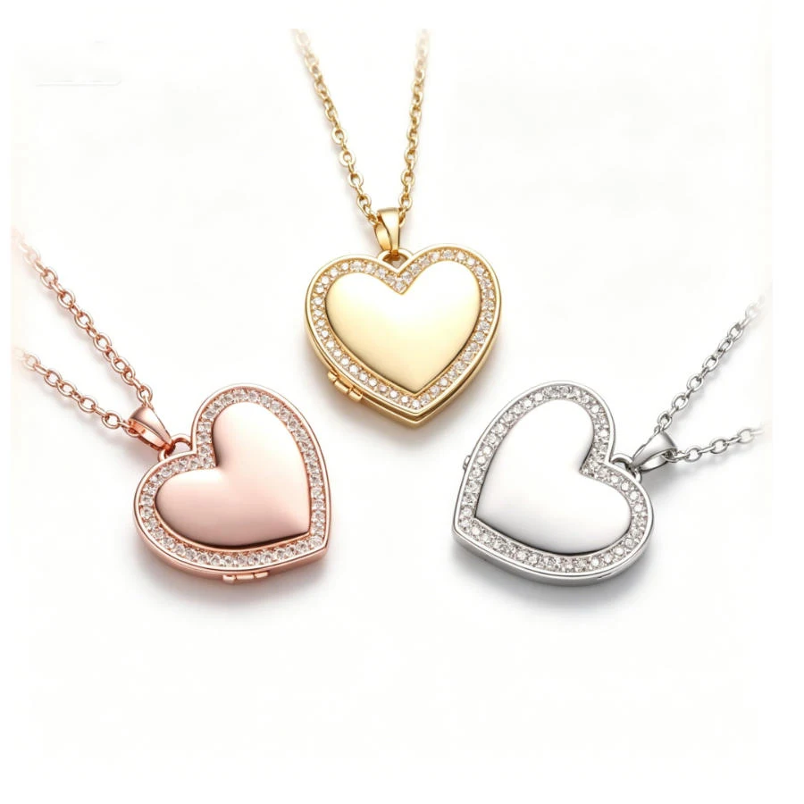 Engraved Openable Heart Photo Locket Necklace Custom Blank Memory Pendant Couple Keepsake DIY Fashion Jewelry Sentimental Gift