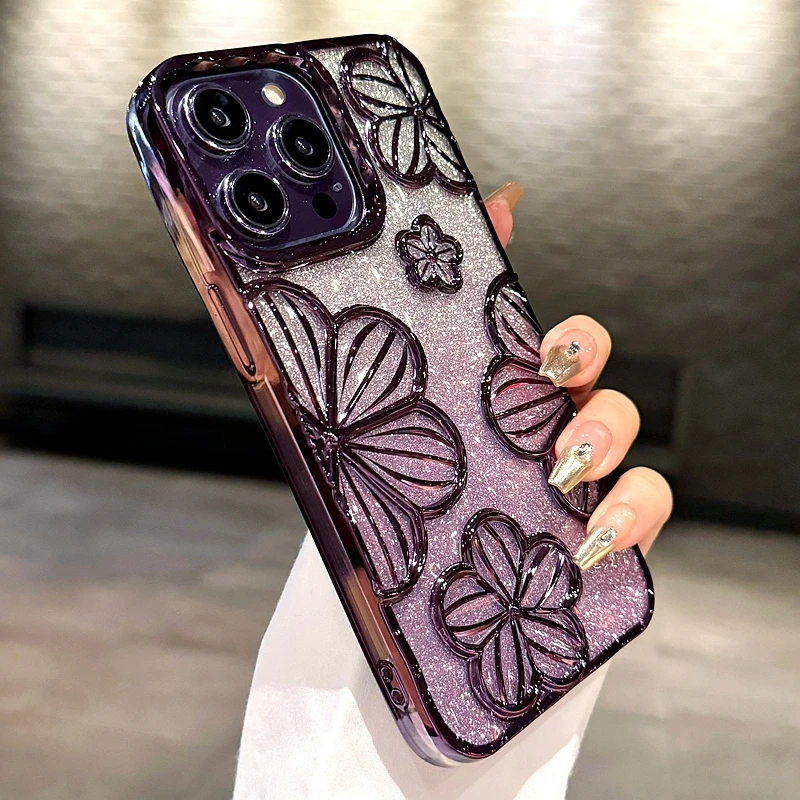 Original binding Deluxe Flash Floral Phone Case iPhone 11 12 13 14 15 Pro Max Soft Shock Absorber Silicone protected phone case